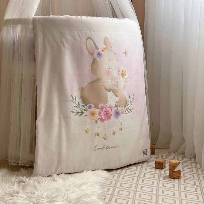Set lenjerie pentru Patut Bebe din 6 piese Iepuras mov (16)